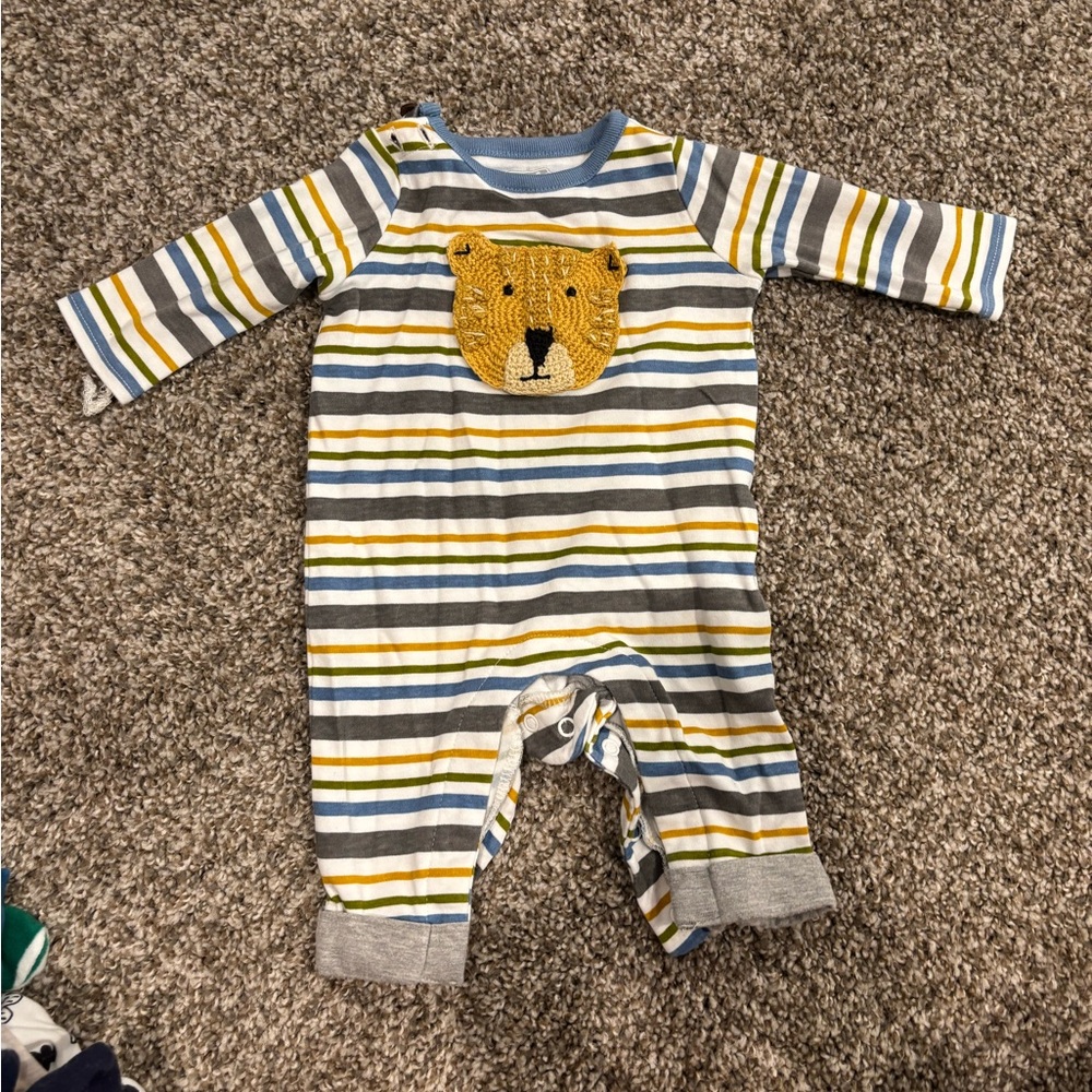 Mud Pie Blue and Yellow Striped Footies with Lion Appliqué
